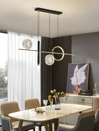 Contemporary LED Gold-Black Linear Island Chandelier Image - 13