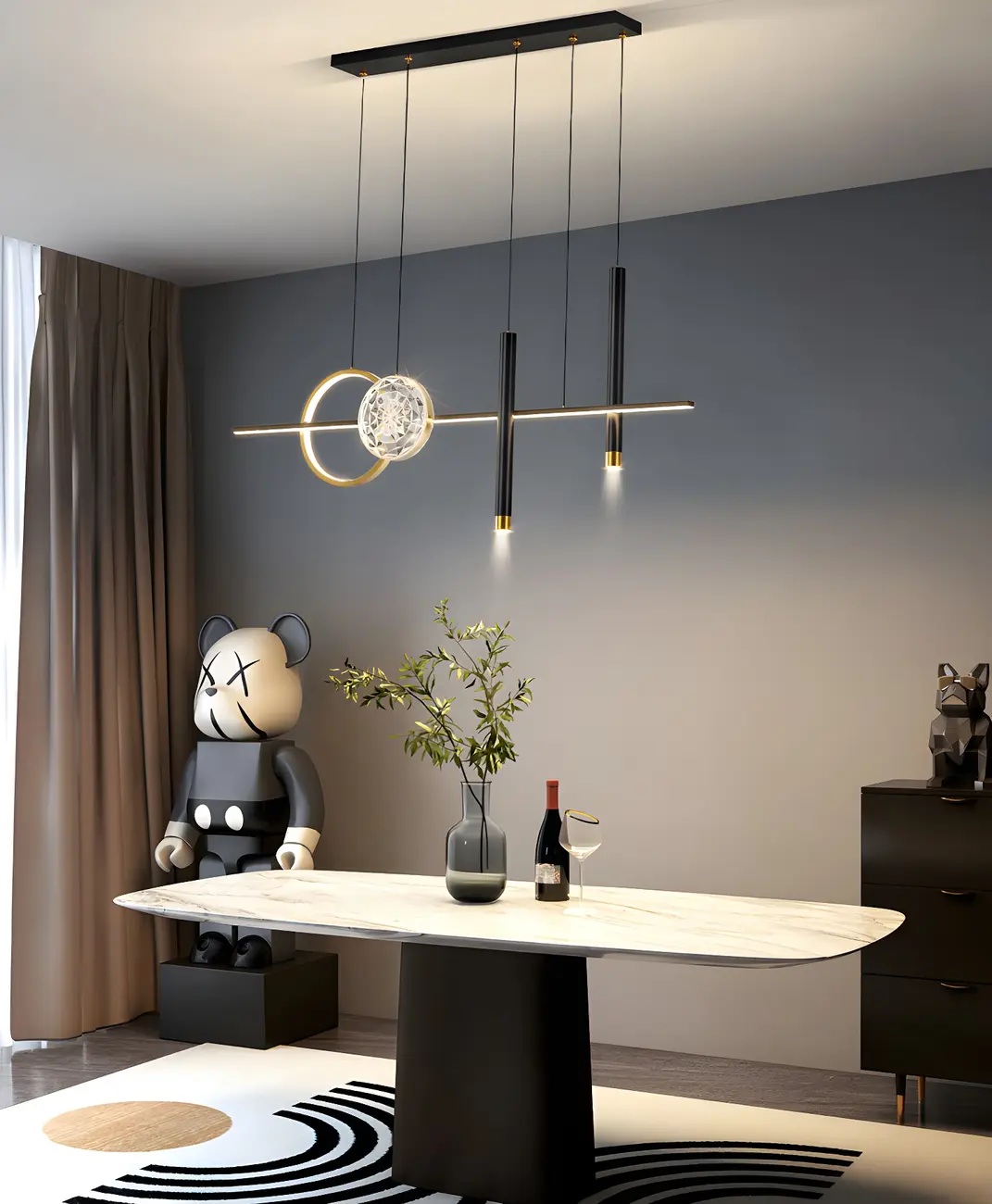 Contemporary LED Gold-Black Linear Island Chandelier Image - 14 | homeyfad