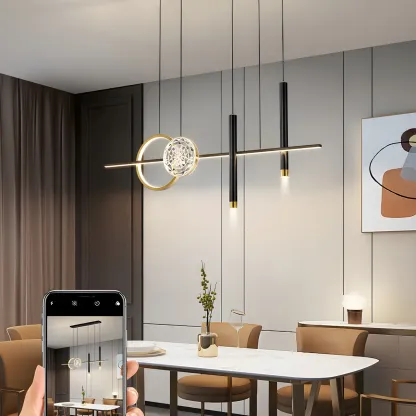 Contemporary LED Gold-Black Linear Island Chandelier Image - 16