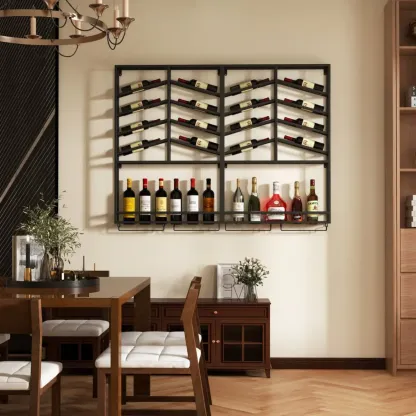Hanging Industrial Metal Black Wine Rack Wall Mounted Image - 3