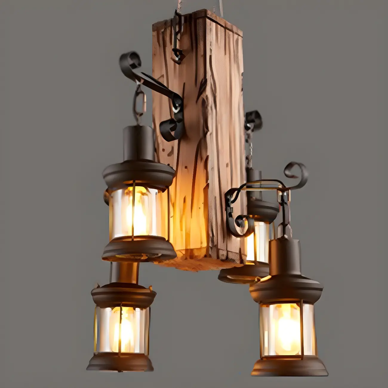 Industrial Farmhouse Metal Wood Rectangular Chandelier Image - 4 | homeyfad