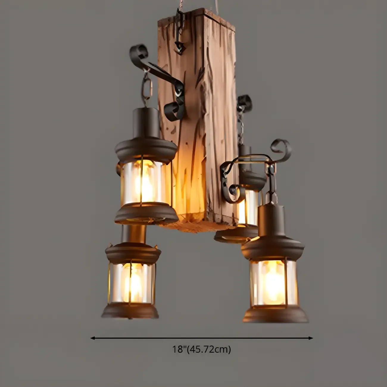 Industrial Farmhouse Metal Wood Rectangular Chandelier Image - 5