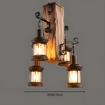 Industrial Farmhouse Metal Wood Rectangular Chandelier Image - 5