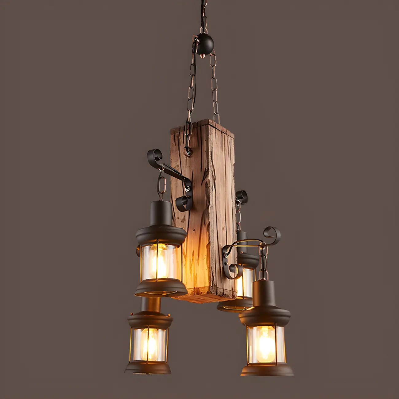 Industrial Farmhouse Metal Wood Rectangular Chandelier Image - 6 | homeyfad