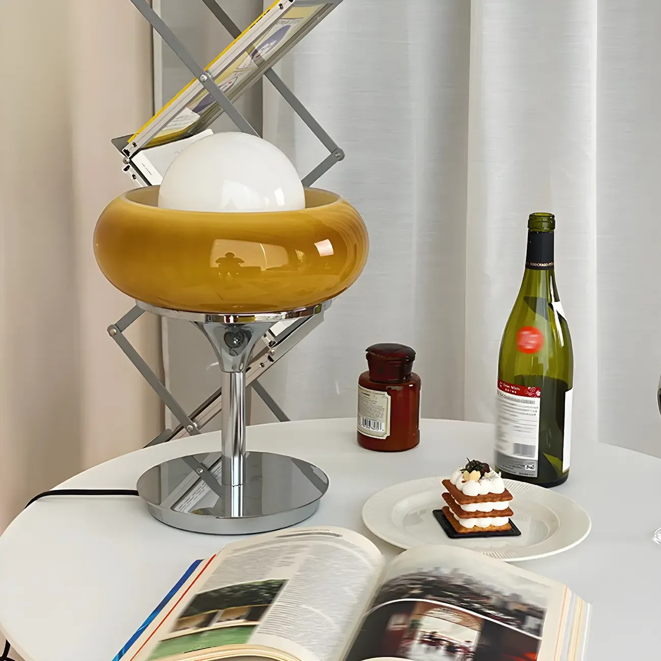 Modern Yellow Glass Table Lamp LED for Bedroom Image - 5