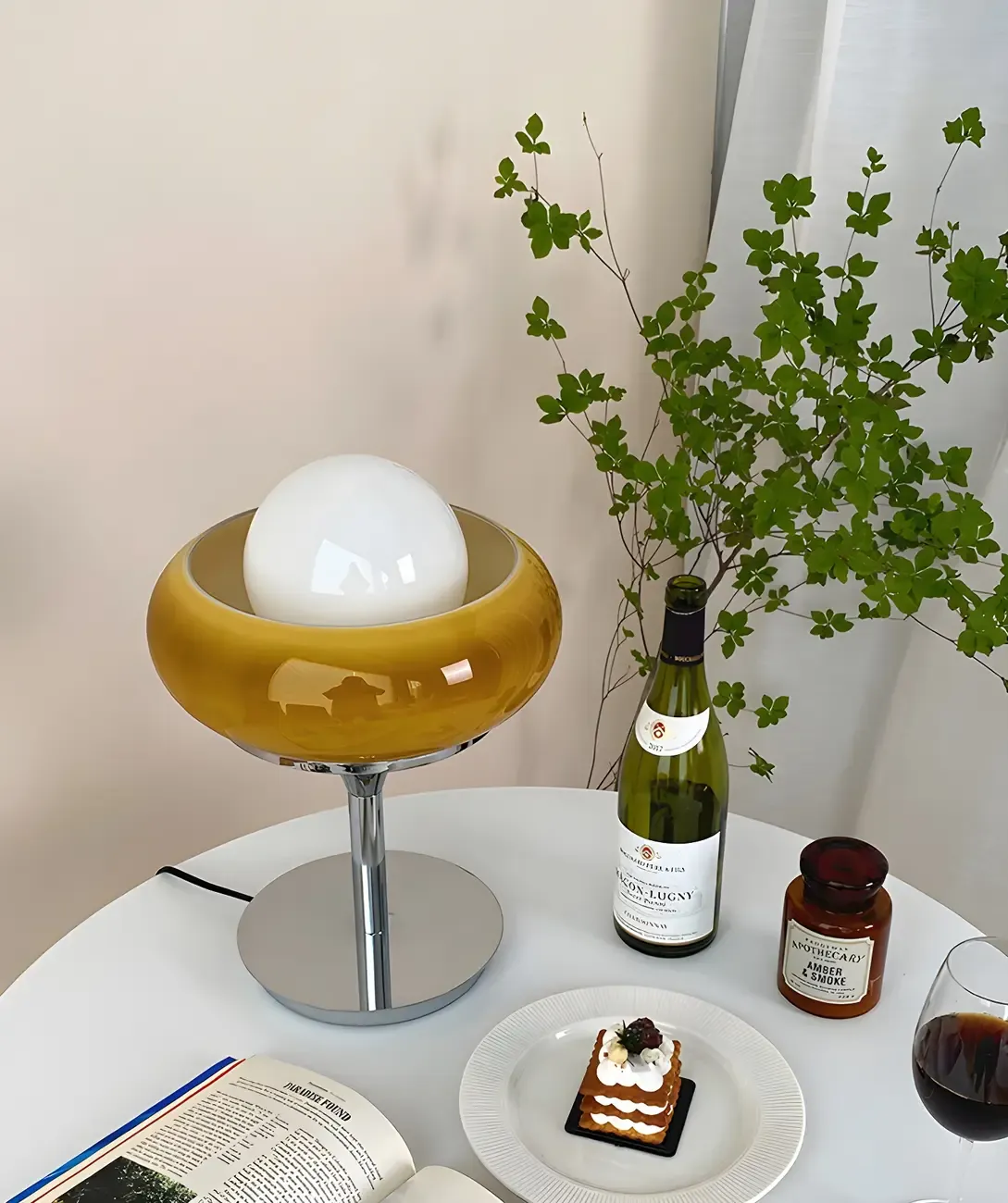 Modern Yellow Glass Table Lamp LED for Bedroom Image - 4