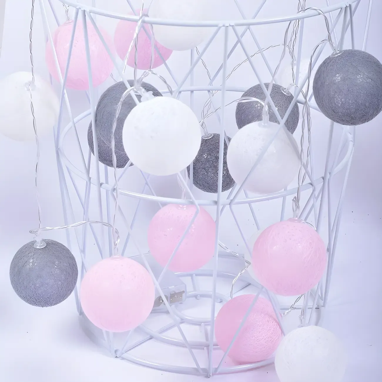 Colorful Rope Wrapped Ball LED Festive String Light Image - 7
