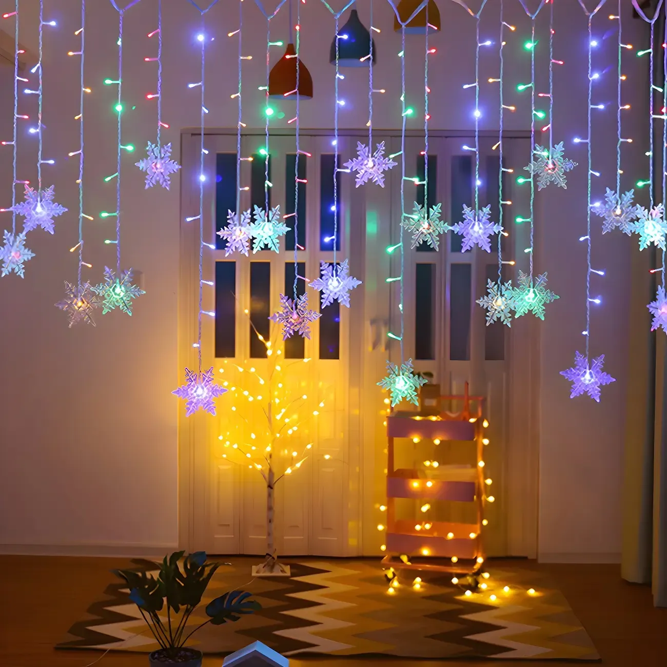 Snowflake Multicolor Plastic Curtain String Light Image - 1
