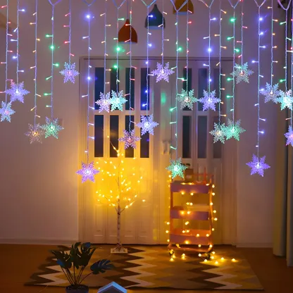 Snowflake Multicolor Plastic Curtain String Light Image - 1