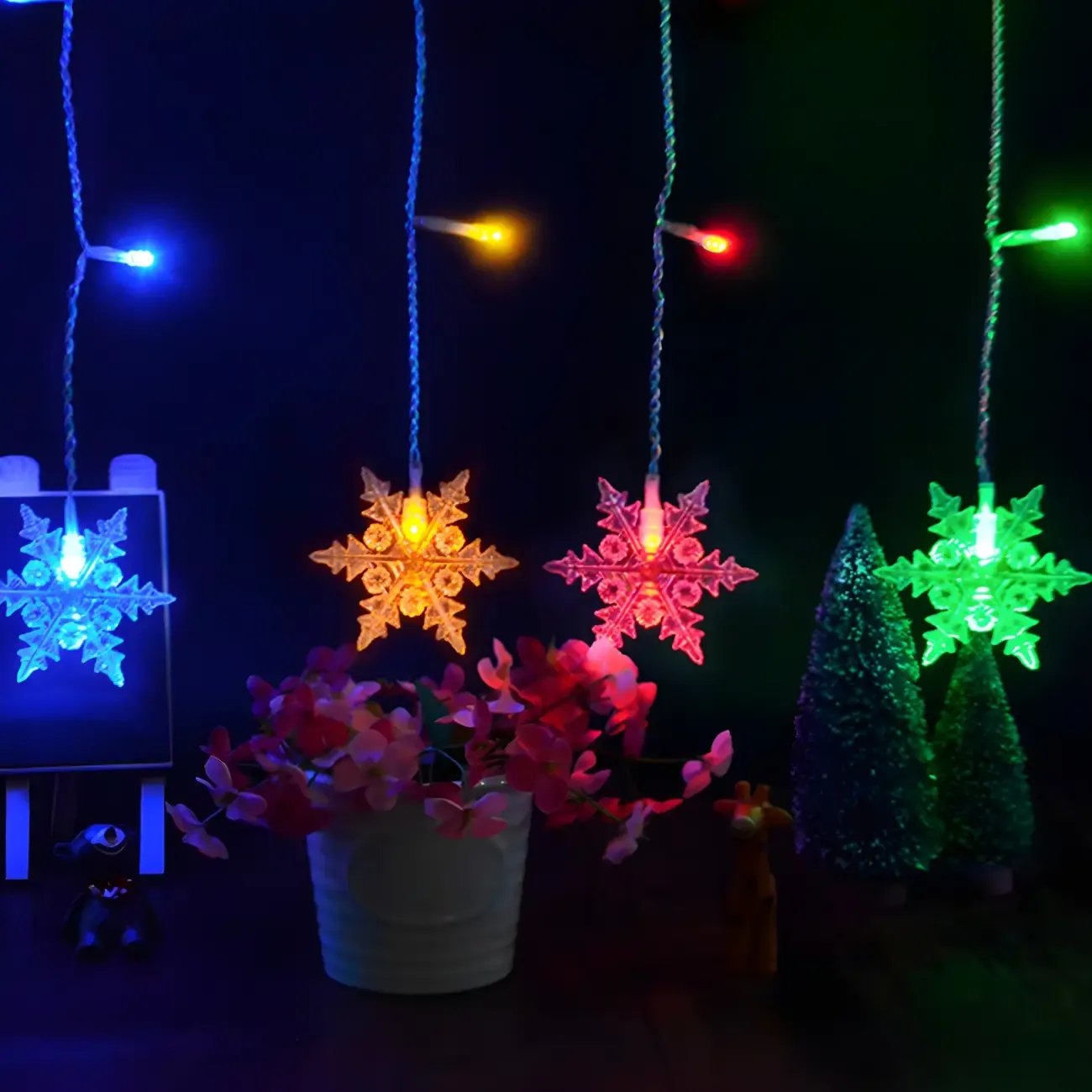 Snowflake Multicolor Plastic Curtain String Light Image - 5