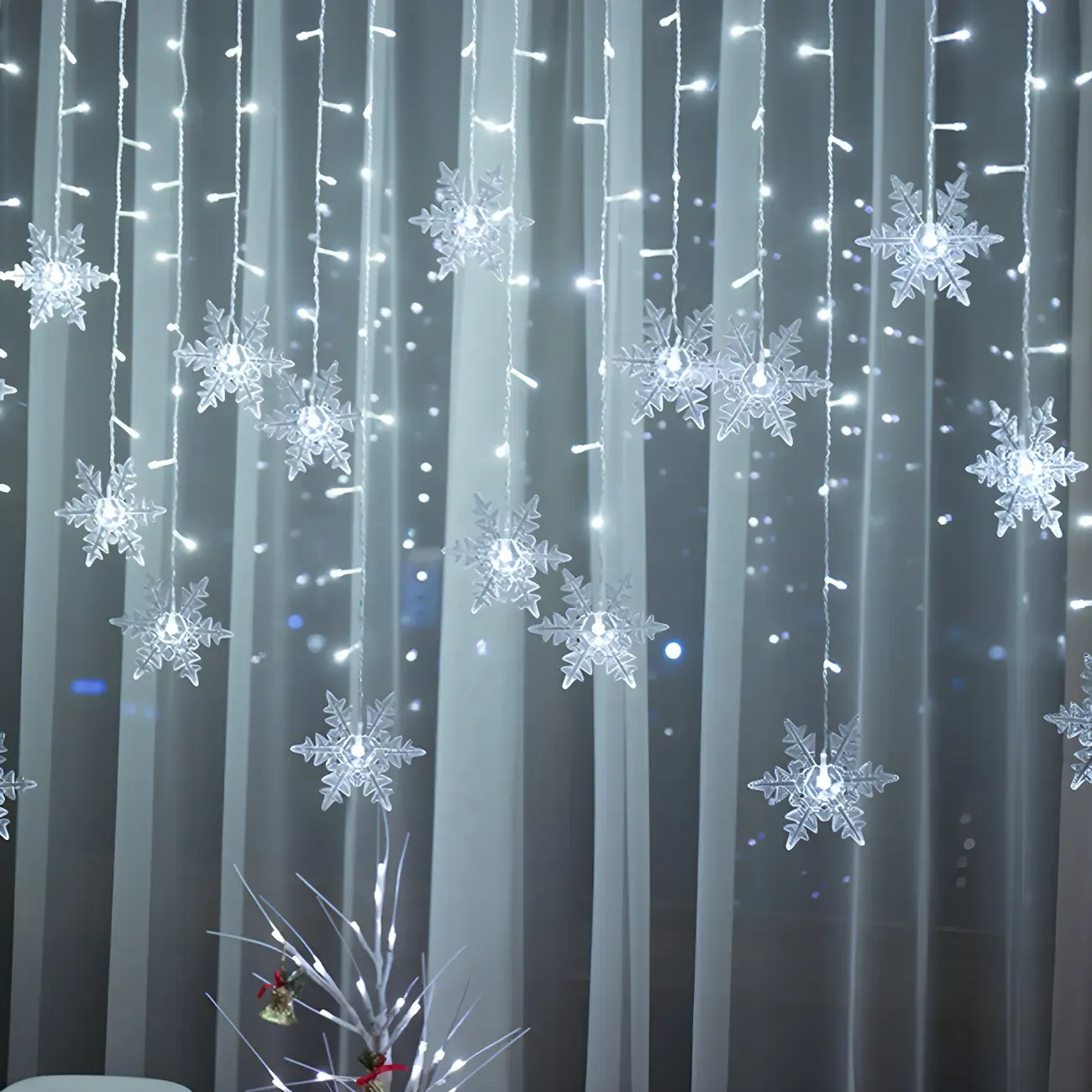 Snowflake Multicolor Plastic Curtain String Light Image - 4