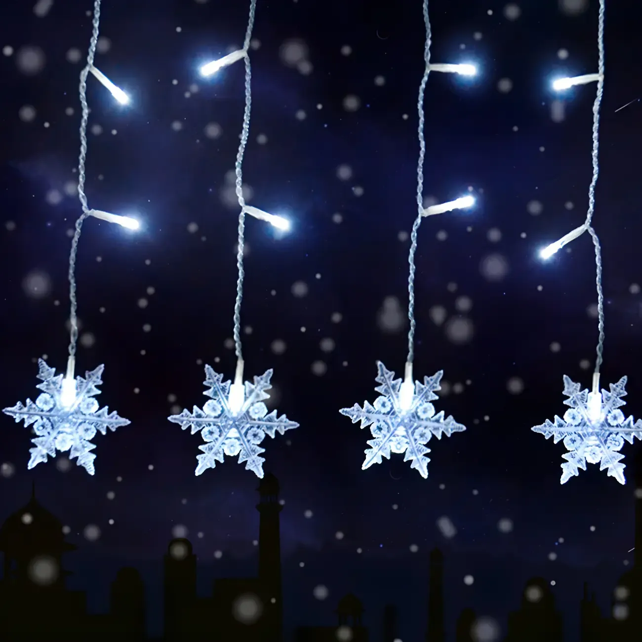 Snowflake Multicolor Plastic Curtain String Light Image - 7