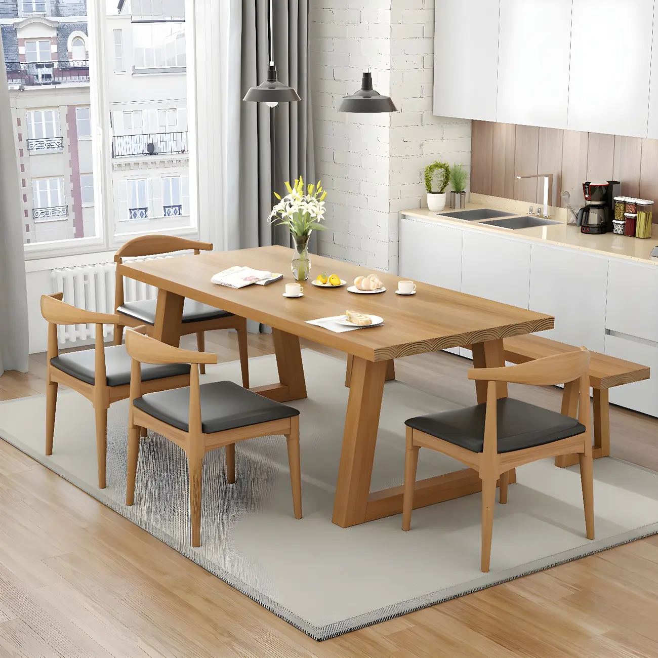 5 Piece Set Rectangle Solid Wood Dining Table Set Image - 1 | homeyfad