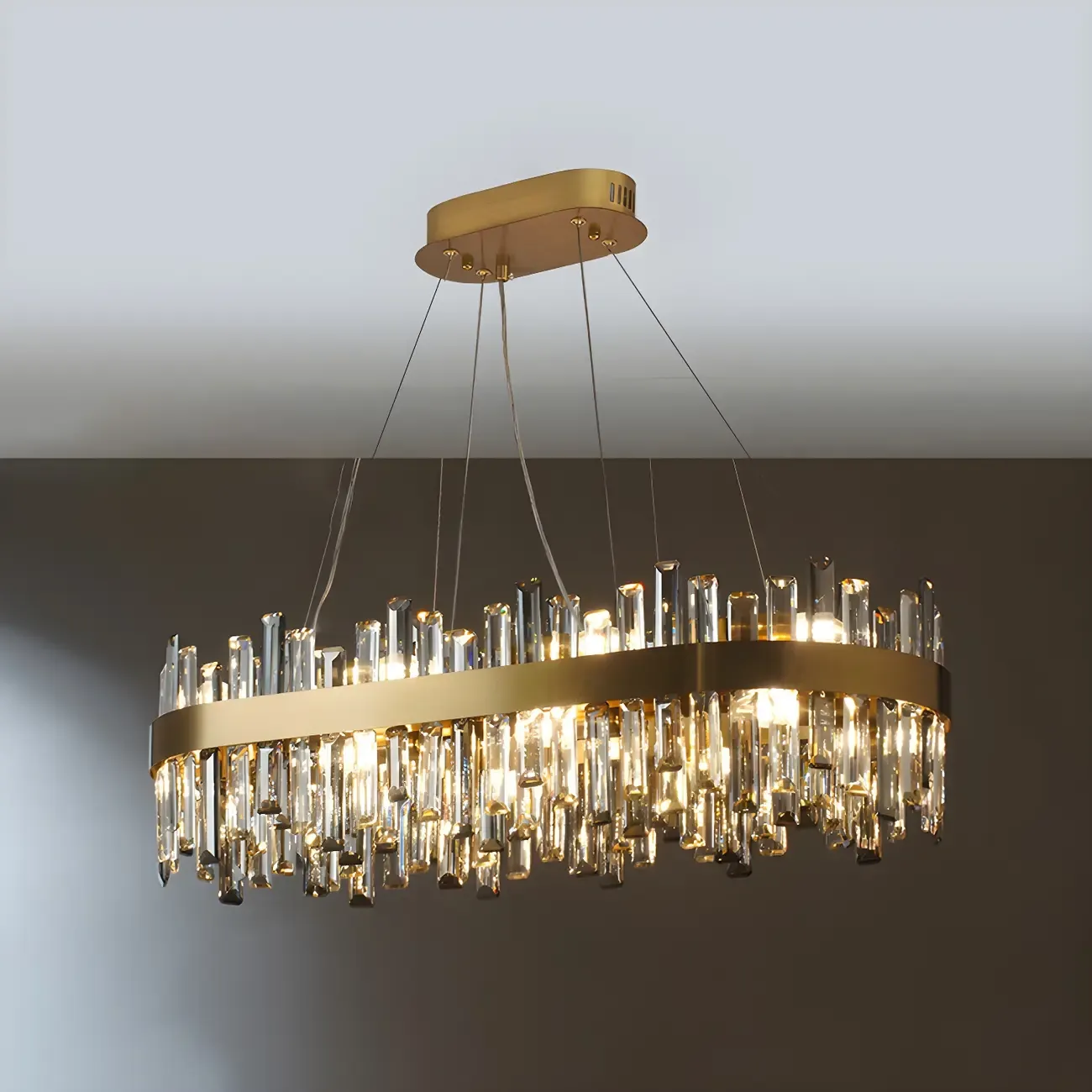 Adjustable Modern Crystal Oval Chandelier for Kitchen Image - 9