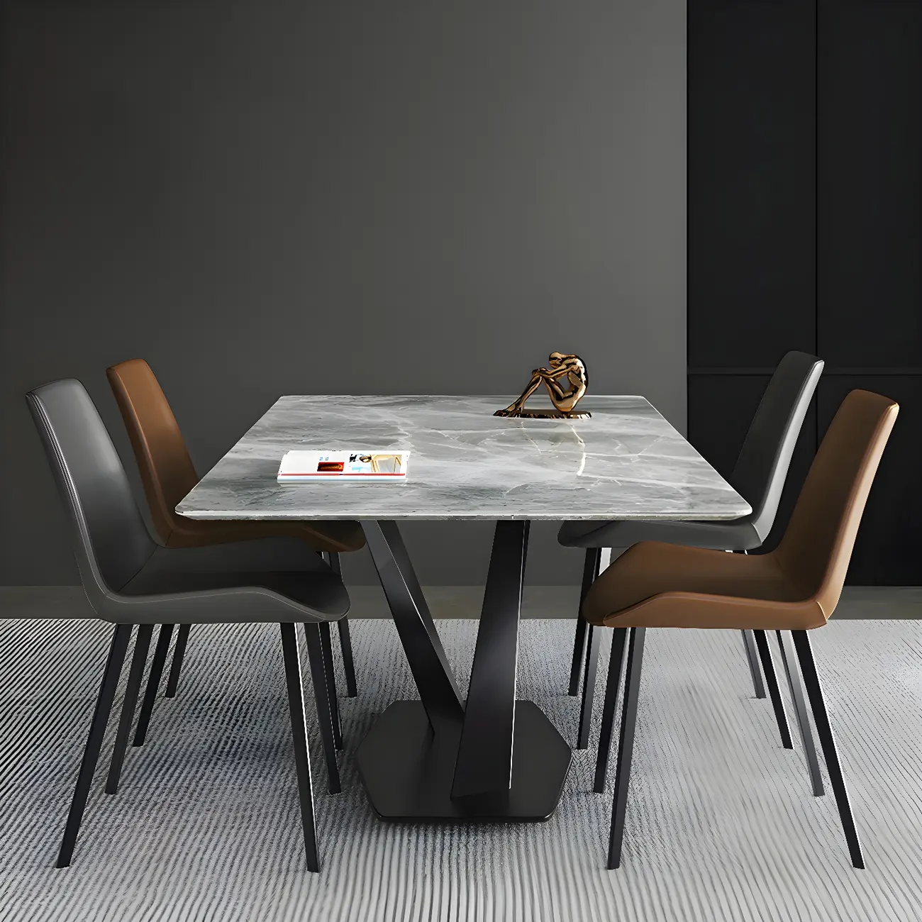 Rectangle Gray Slate Seats 6 Dining Table Set Image - 2 | homeyfad