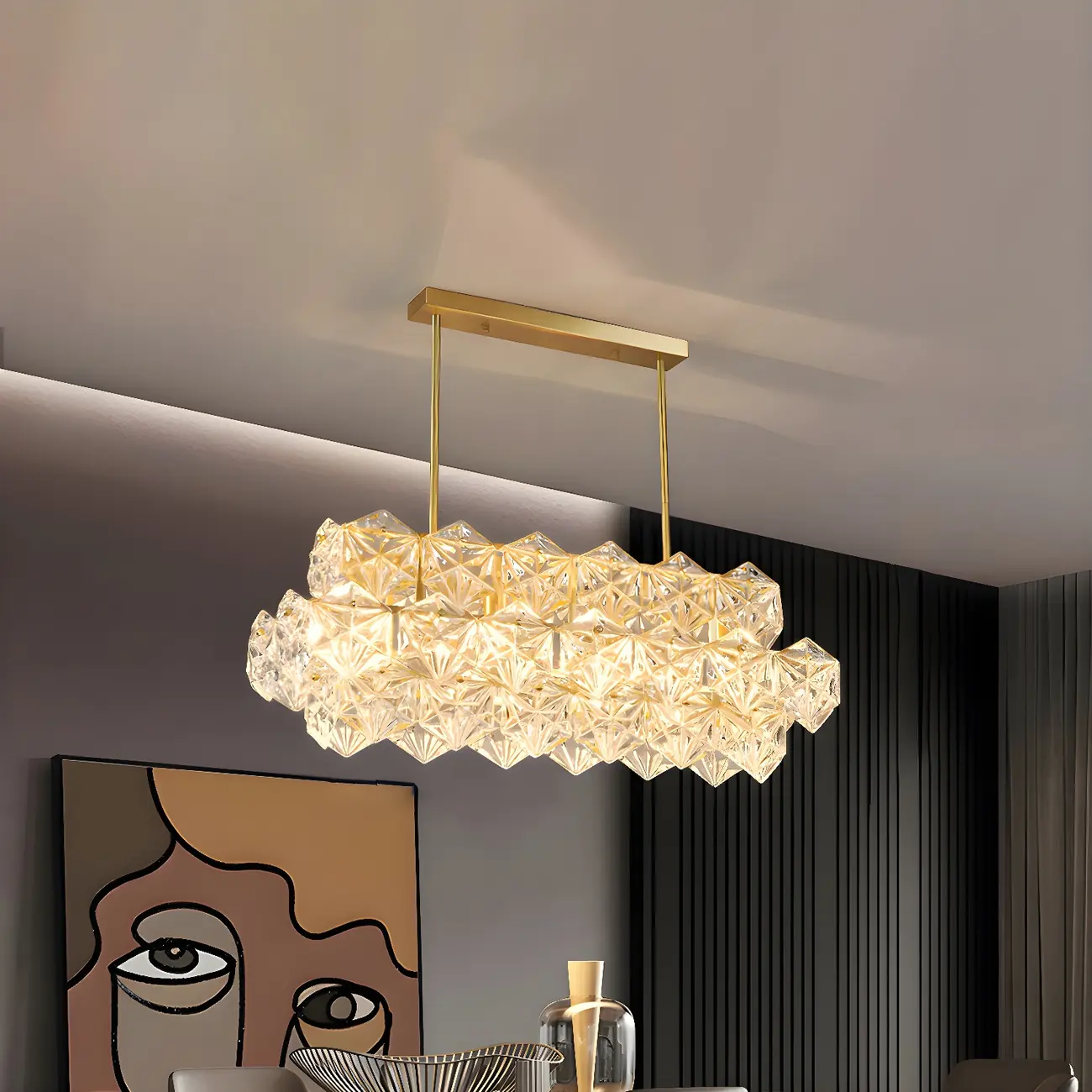 Sleek Modern Gold Crystal Chandelier for Kitchen Island Image - 2 | homeyfad