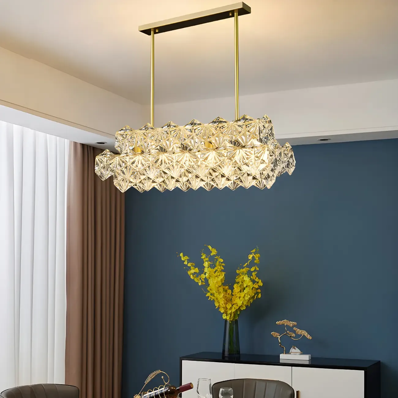 Sleek Modern Gold Crystal Chandelier for Kitchen Island Image - 5