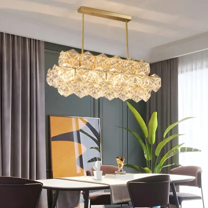 Sleek Modern Gold Crystal Chandelier for Kitchen Island Image - 1