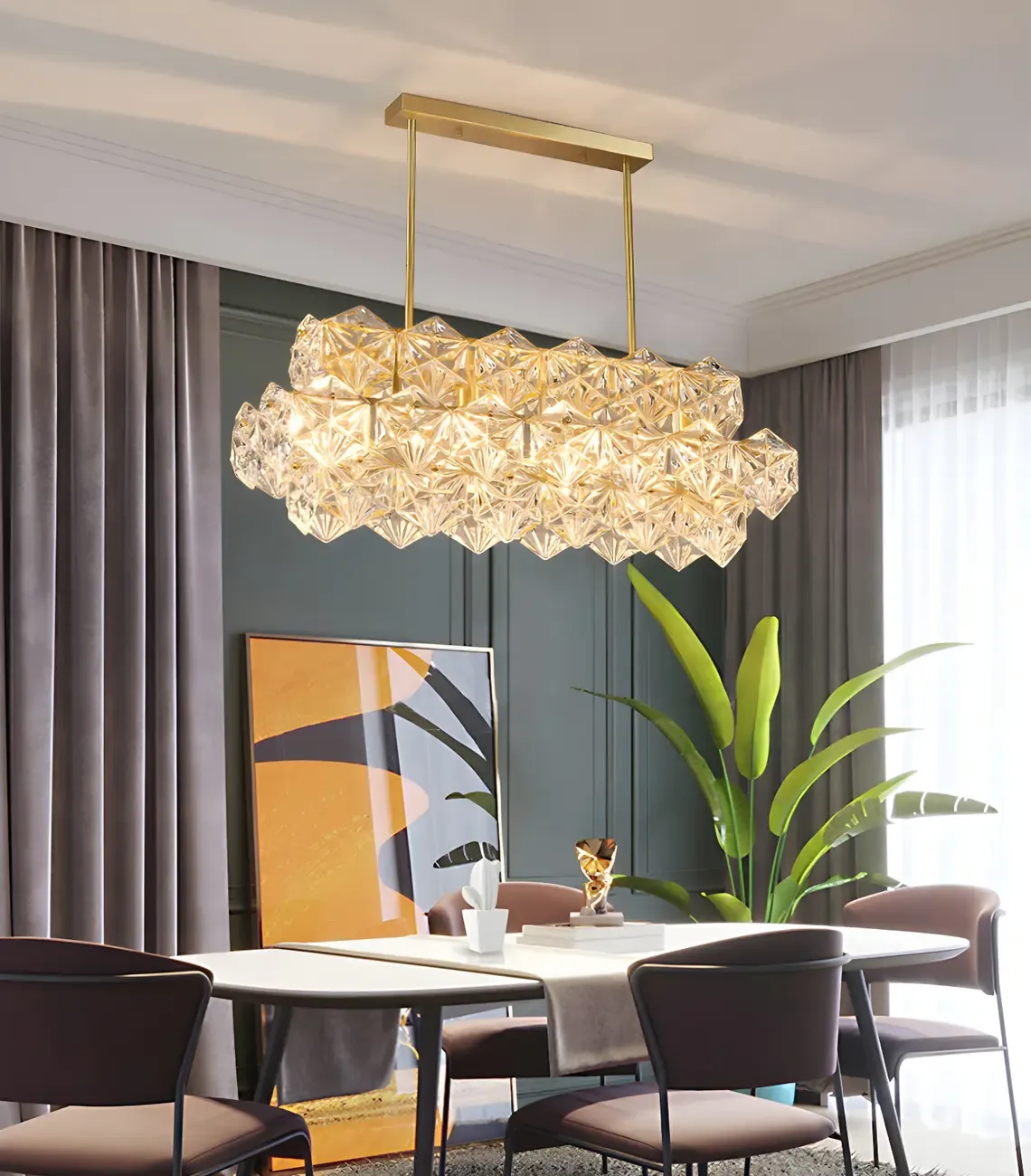 Sleek Modern Gold Crystal Chandelier for Kitchen Island Image - 3