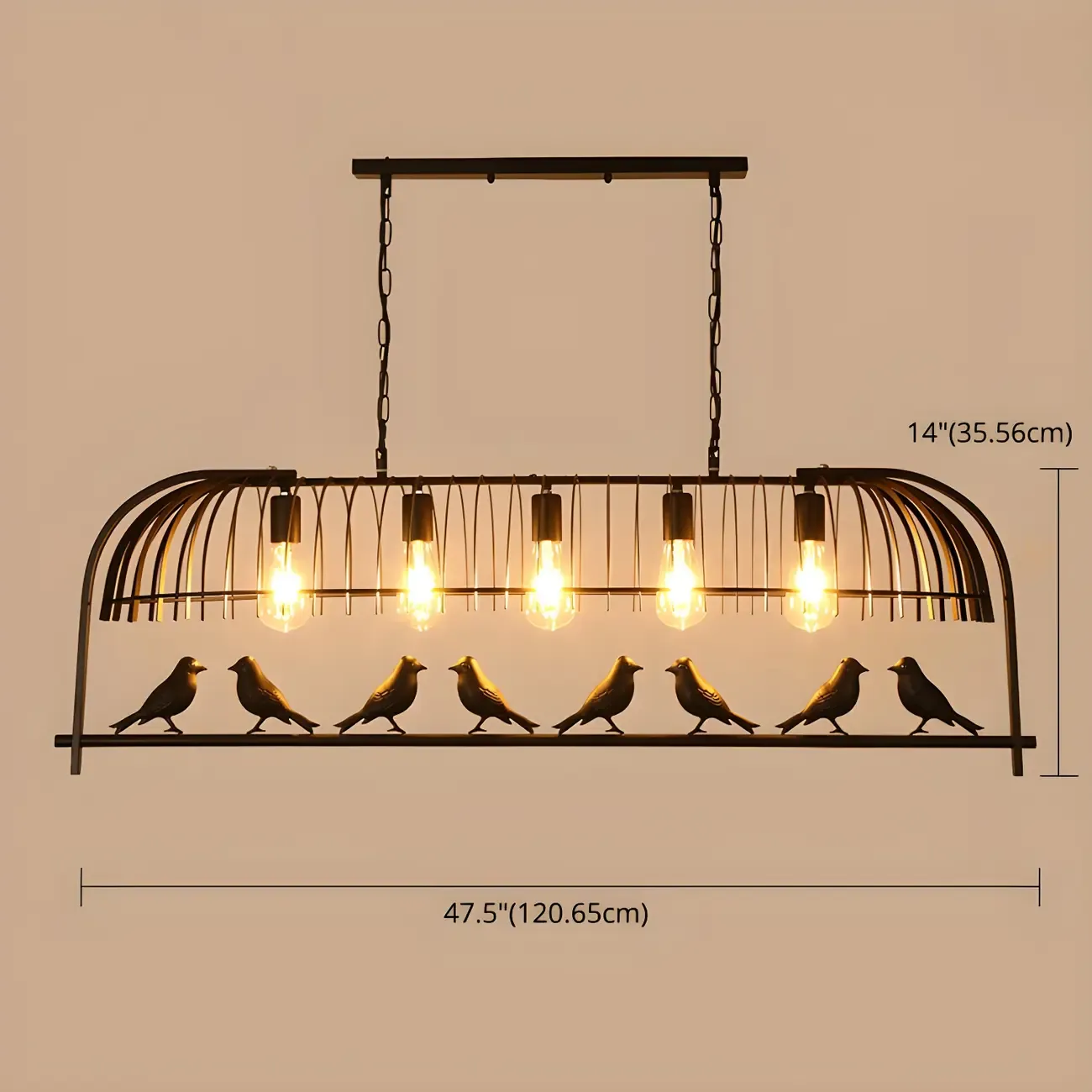 Sleek Black Metal Birdcage Island Pendant Light Image - 7