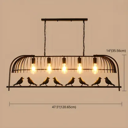 Sleek Black Metal Birdcage Island Pendant Light Image - 7
