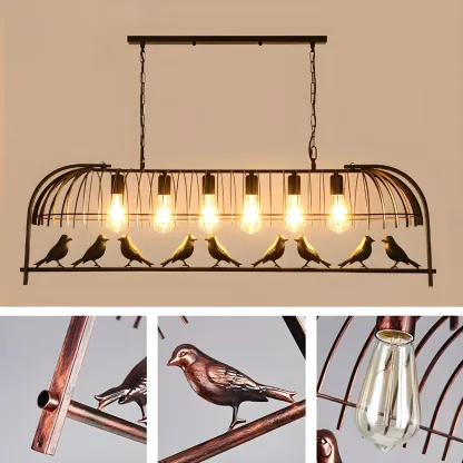 Sleek Black Metal Birdcage Island Pendant Light Image - 8