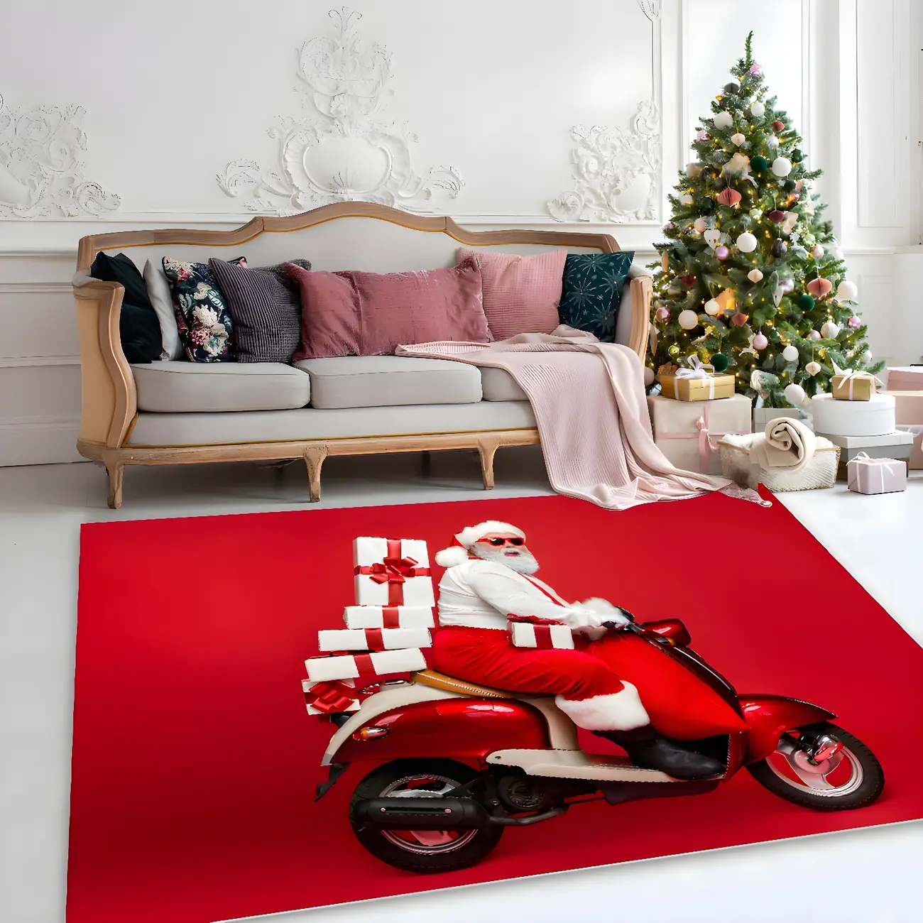 Christmas Decoretive Red-White Rectangle Rug for Living Room Image - 2 | homeyfad