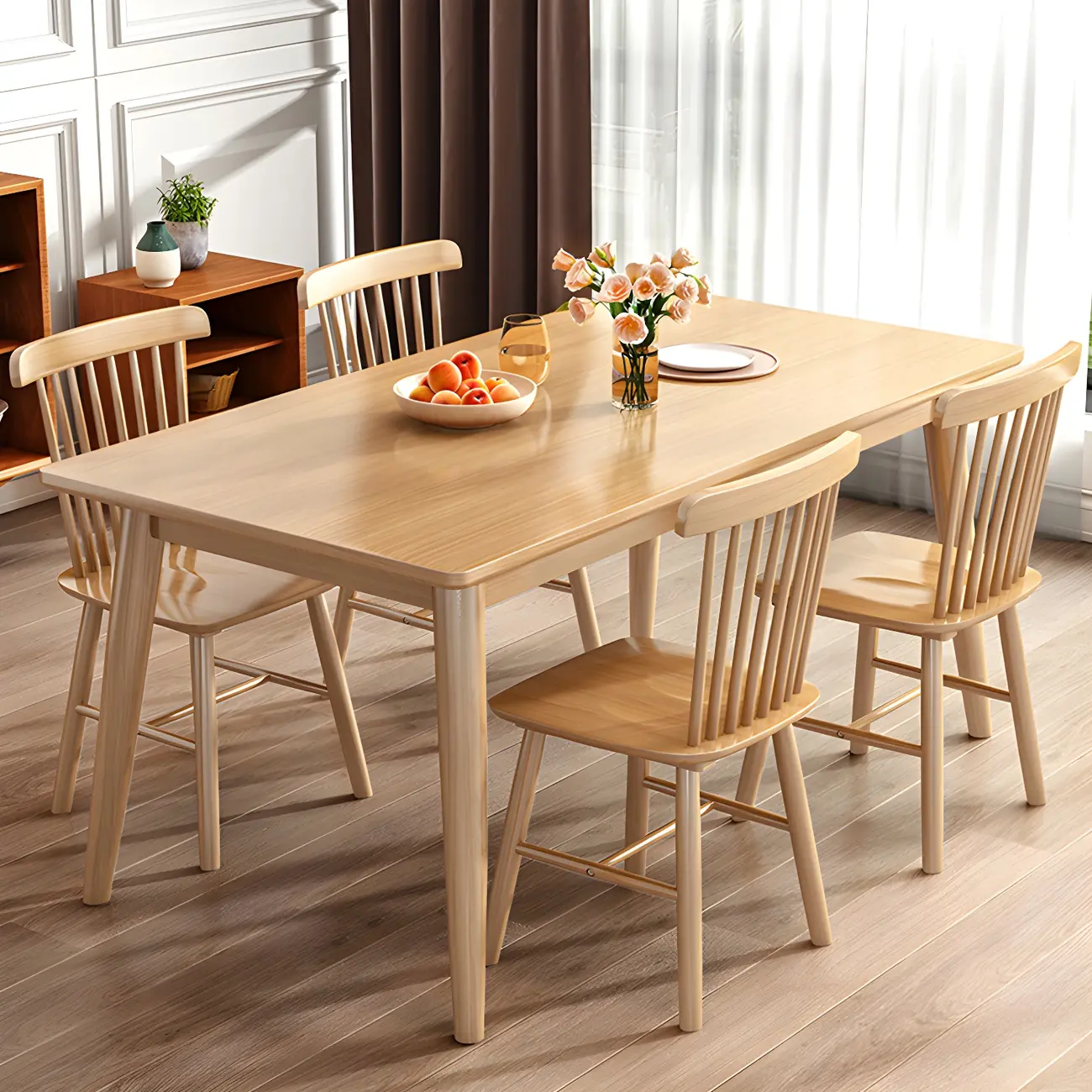 Solid Wood Rectangle 5 Piece Dining Table Set Image - 1 | homeyfad