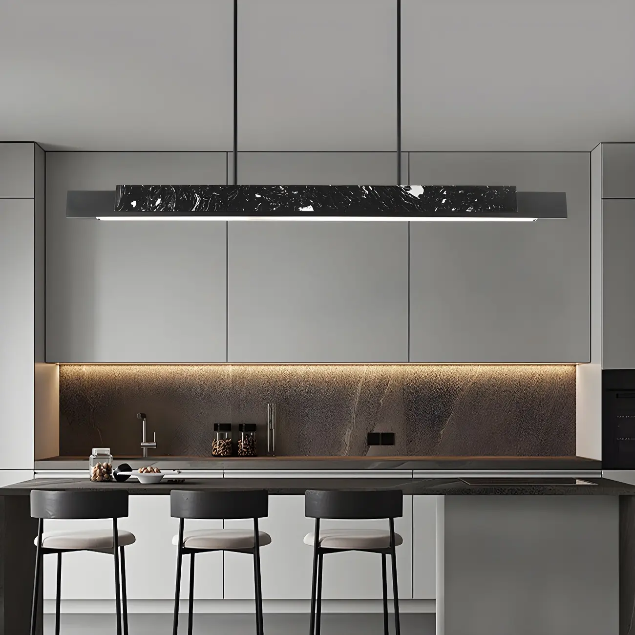 Modern Stone Linear LED Pendant Light for Kitchen Image - 3 | homeyfad