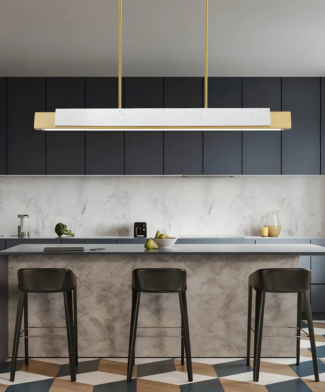 Modern Stone Linear LED Pendant Light for Kitchen Image - 19