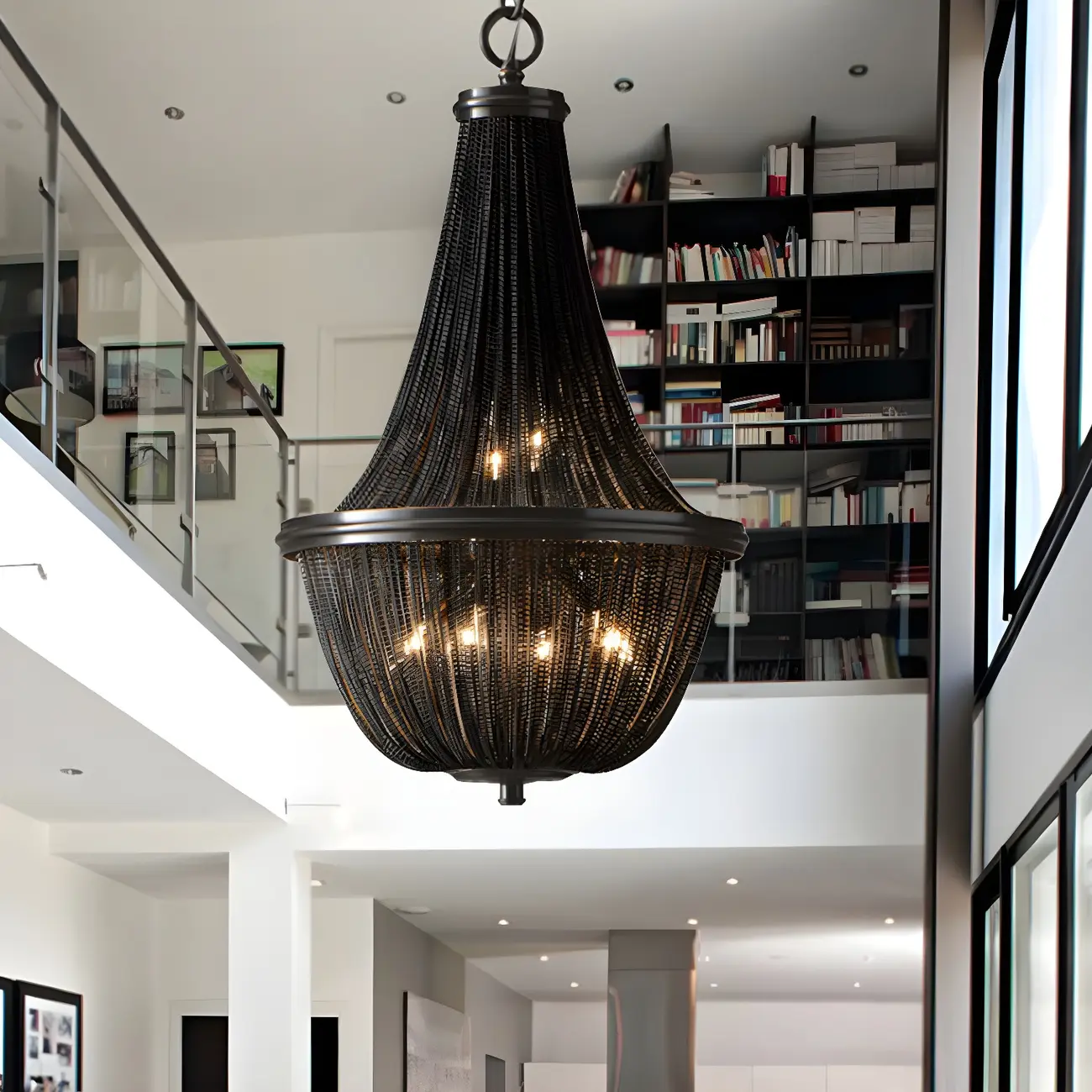 Black Beaded Iron Oval Modern Crystal Chandelier Light Image - 1 | homeyfad