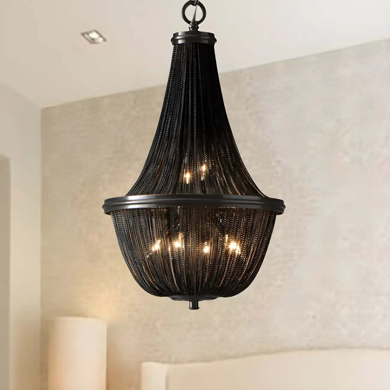 Black Beaded Iron Oval Modern Crystal Chandelier Light Image - 3