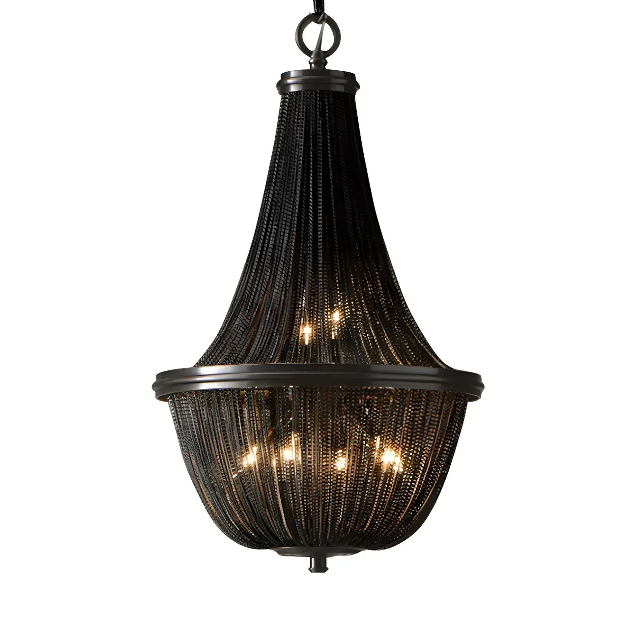 Black Beaded Iron Oval Modern Crystal Chandelier Light Image - 4