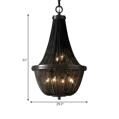 Black Beaded Iron Oval Modern Crystal Chandelier Light Image - 6
