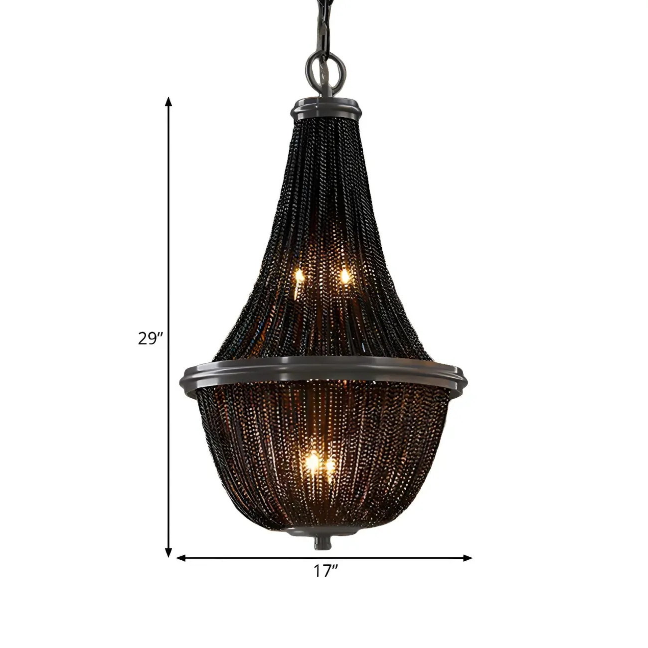 Black Beaded Iron Oval Modern Crystal Chandelier Light Image - 9