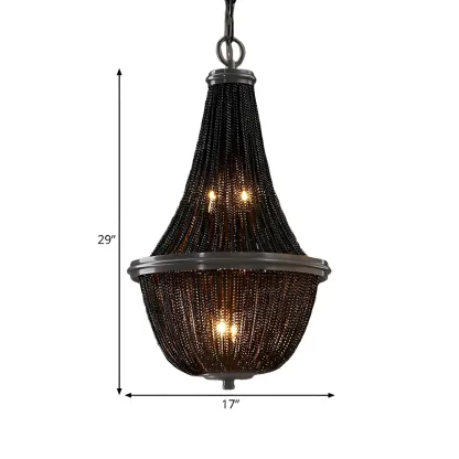 Black Beaded Iron Oval Modern Crystal Chandelier Light Image - 9