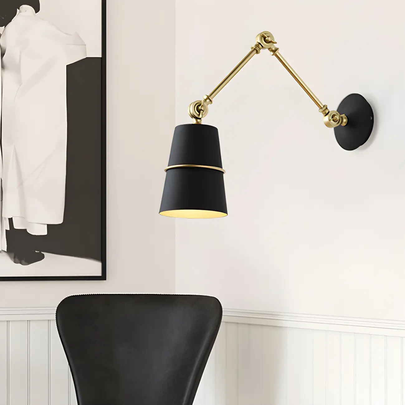  Metal Conical Black and Brass Swing Arm Wall Light Image - 1 | homeyfad