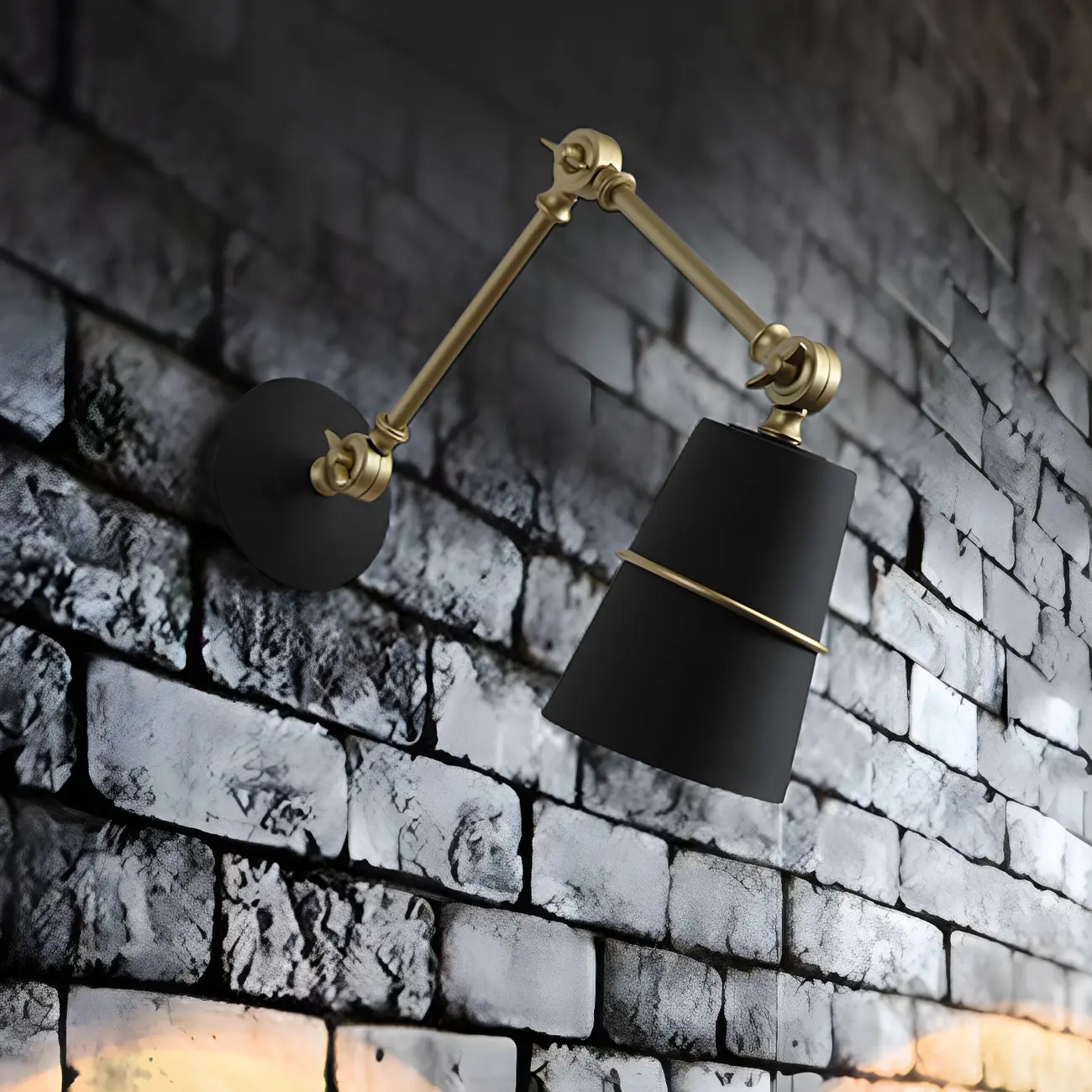  Metal Conical Black and Brass Swing Arm Wall Light Image - 2 | homeyfad