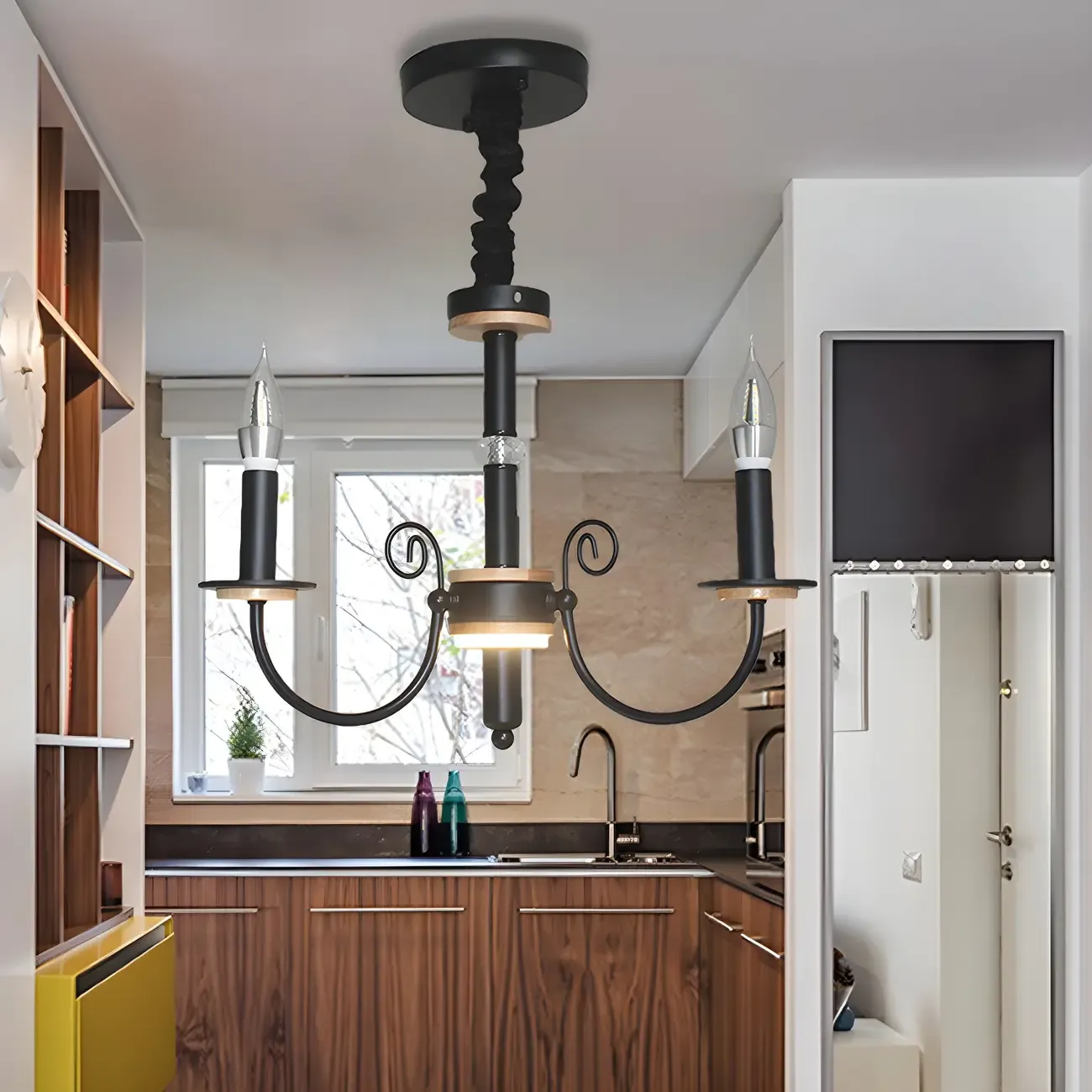 Traditional Rustic Black Metal Candle Chandelier Image - 3