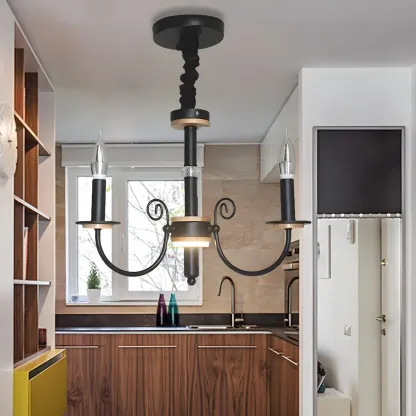 Traditional Rustic Black Metal Candle Chandelier Image - 3