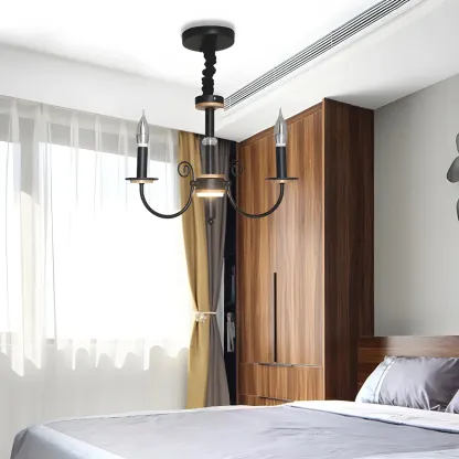 Traditional Rustic Black Metal Candle Chandelier Image - 4