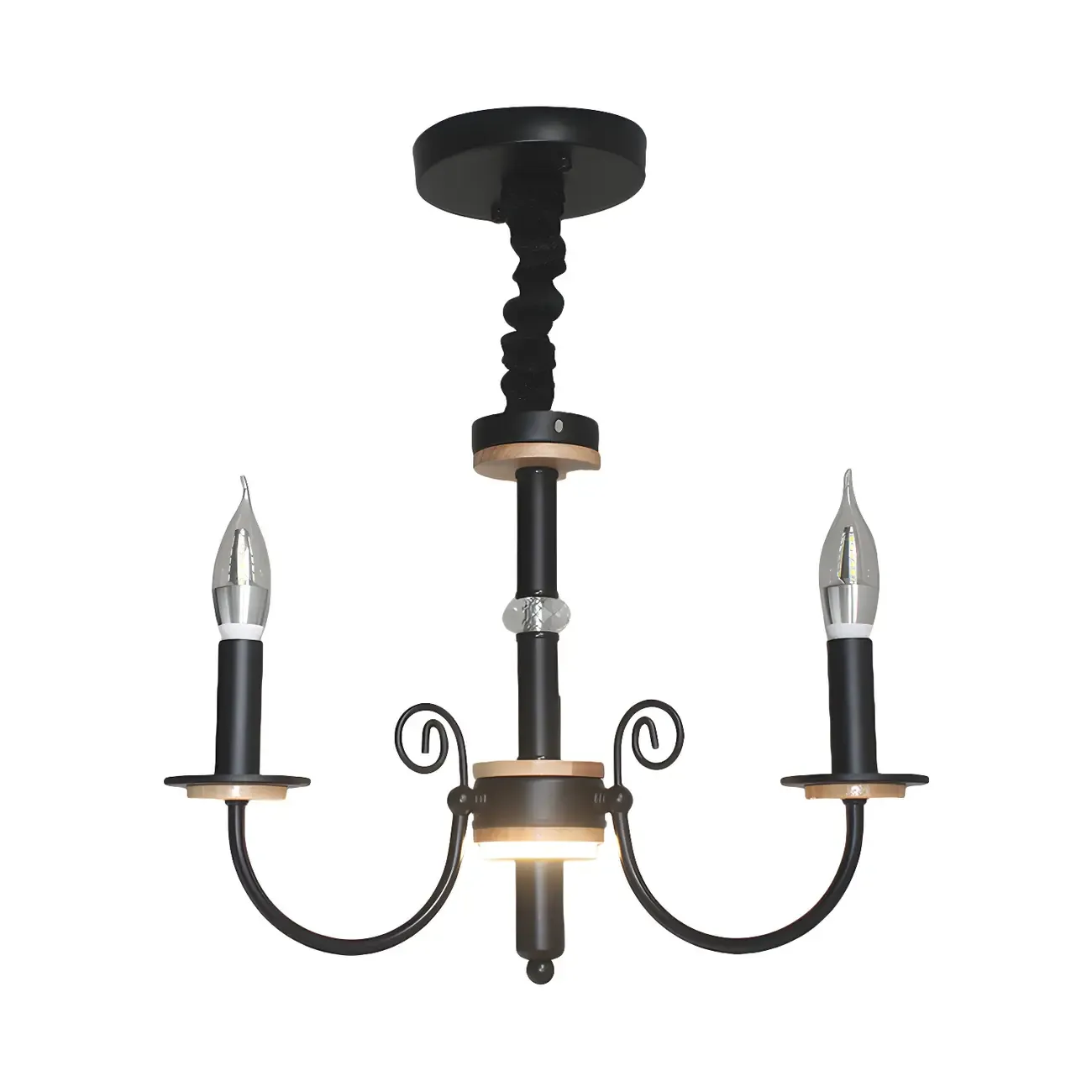 Traditional Rustic Black Metal Candle Chandelier Image - 5