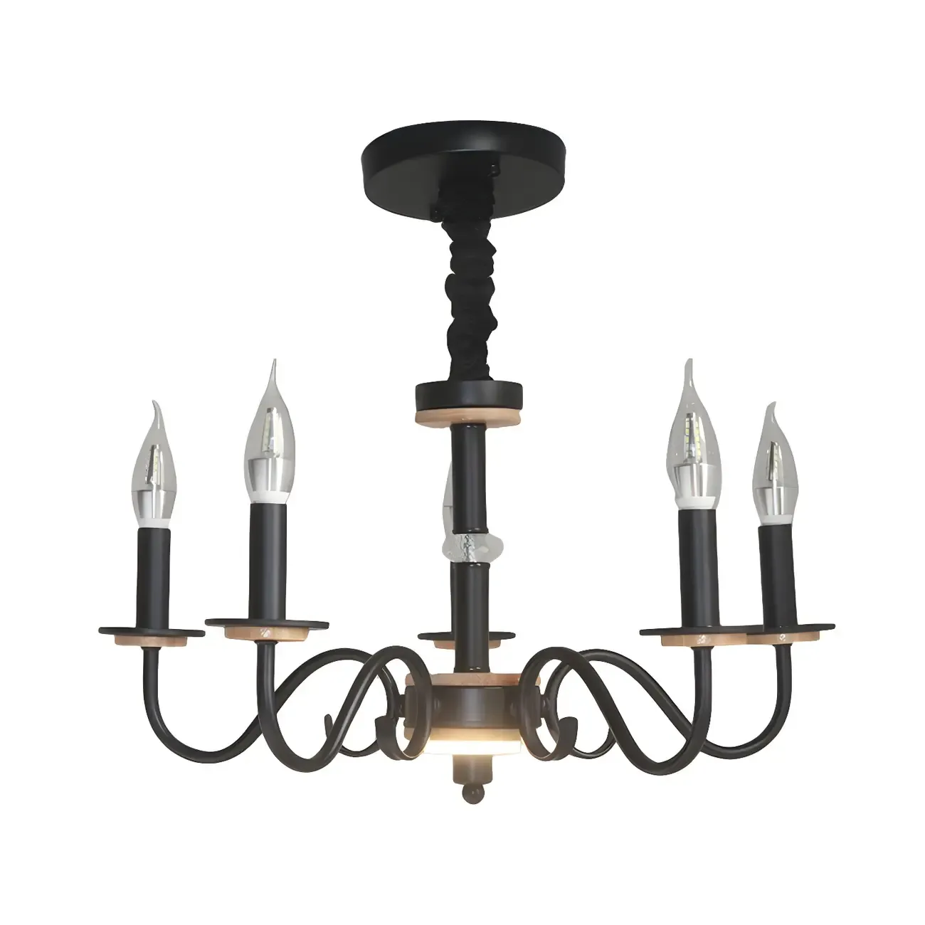 Traditional Rustic Black Metal Candle Chandelier Image - 6