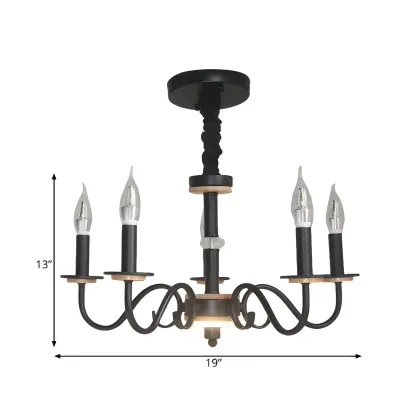 Traditional Rustic Black Metal Candle Chandelier Image - 8