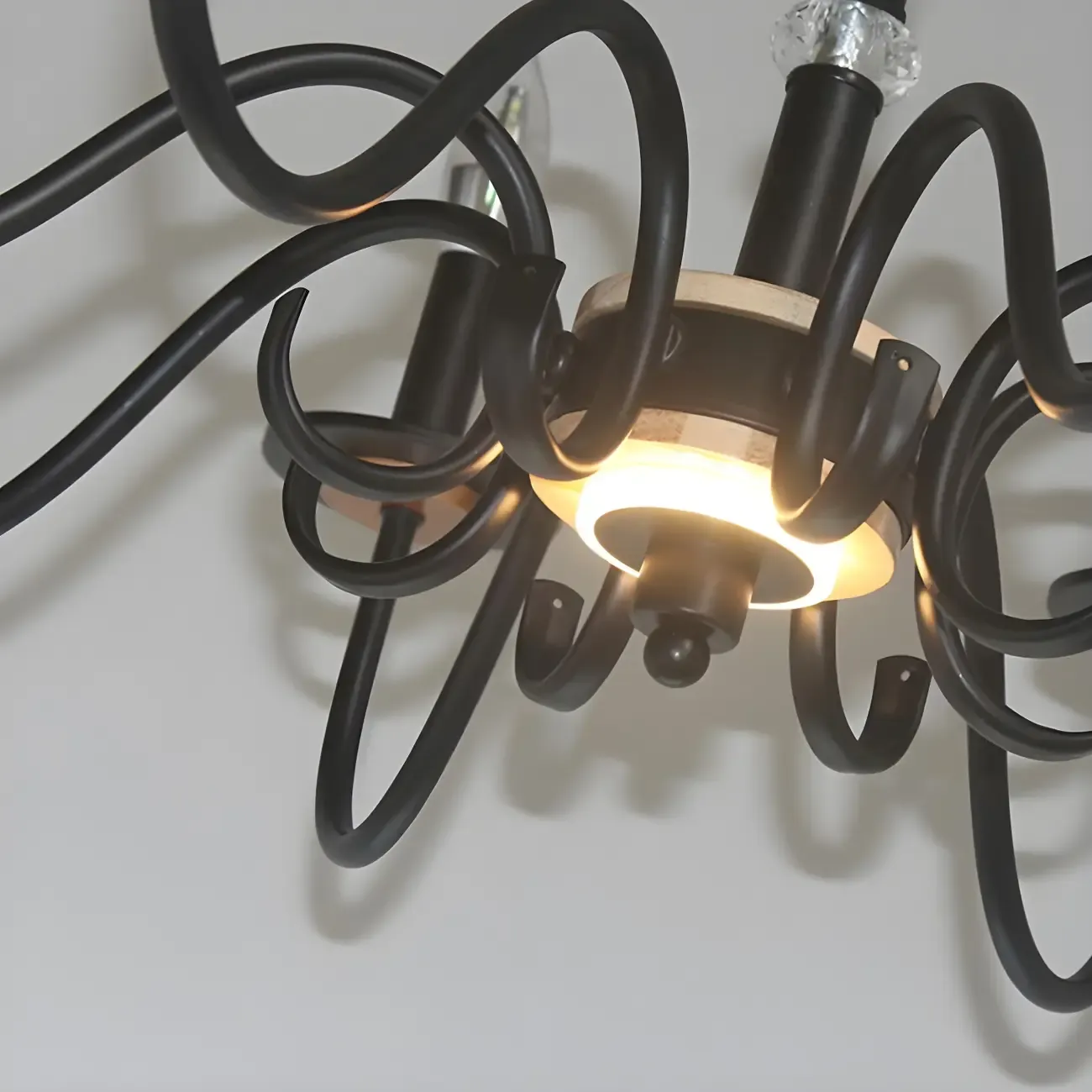 Traditional Rustic Black Metal Candle Chandelier Image - 9