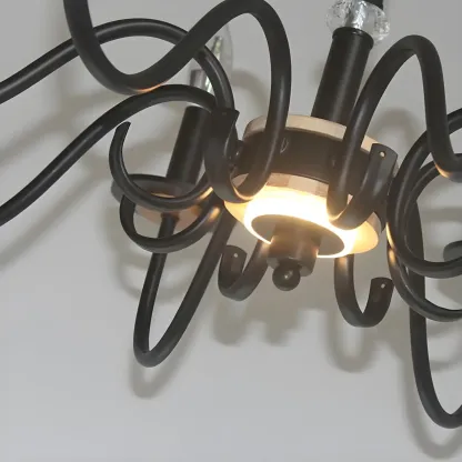 Traditional Rustic Black Metal Candle Chandelier Image - 9