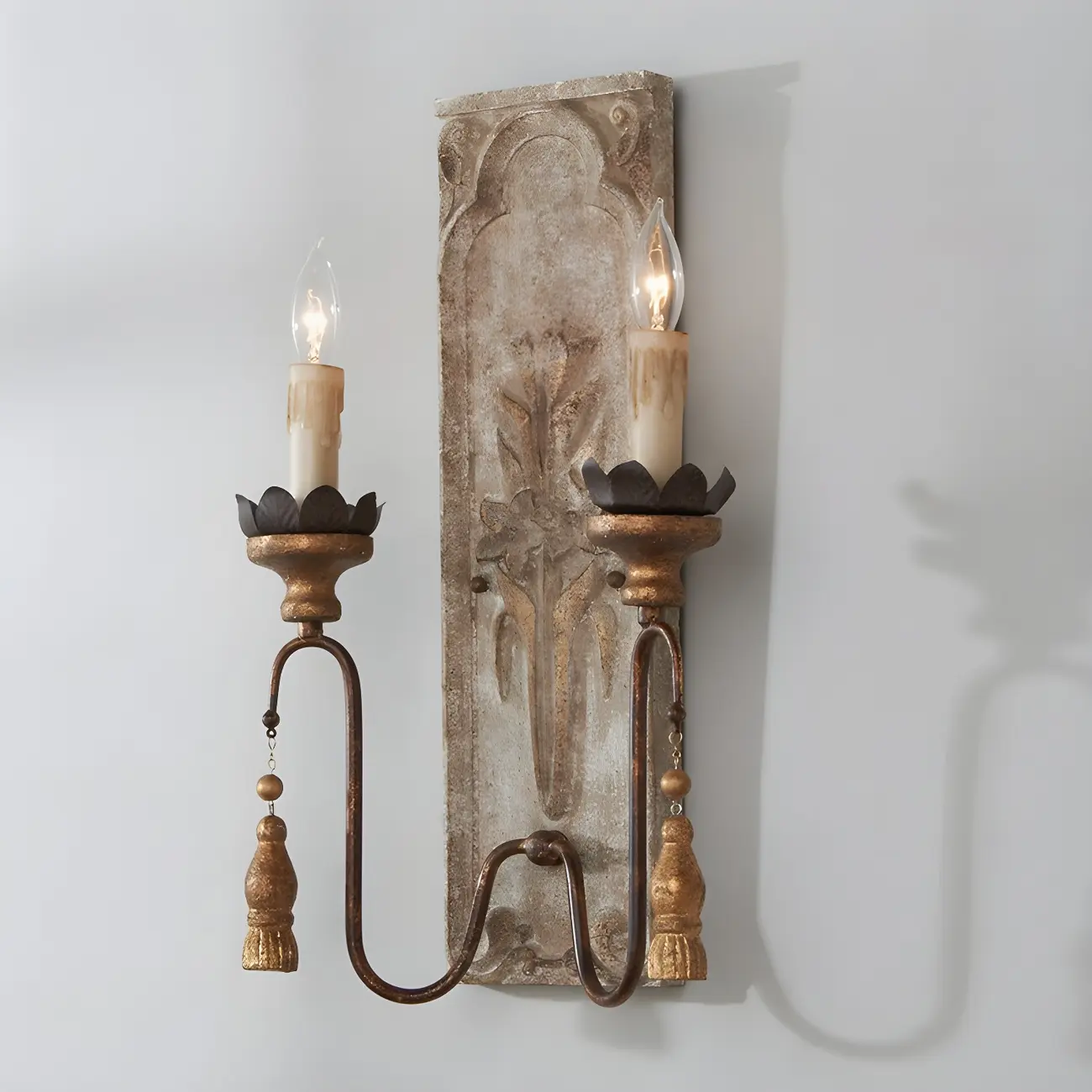 Vintage 2-Light Rust Candelabra Rectangle Wall Mount Sconce Image - 1 | homeyfad