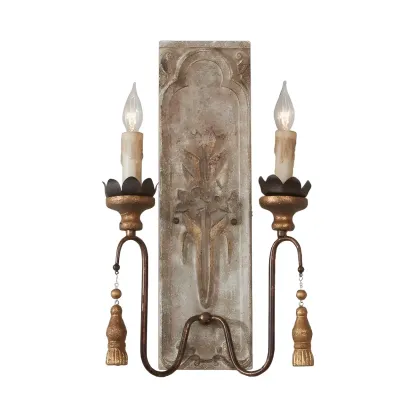 Candelabrum Wood Sconce Lighting Vintage 2 Lights Dining Room Wall Mounted Lamp in Rust Image - 4