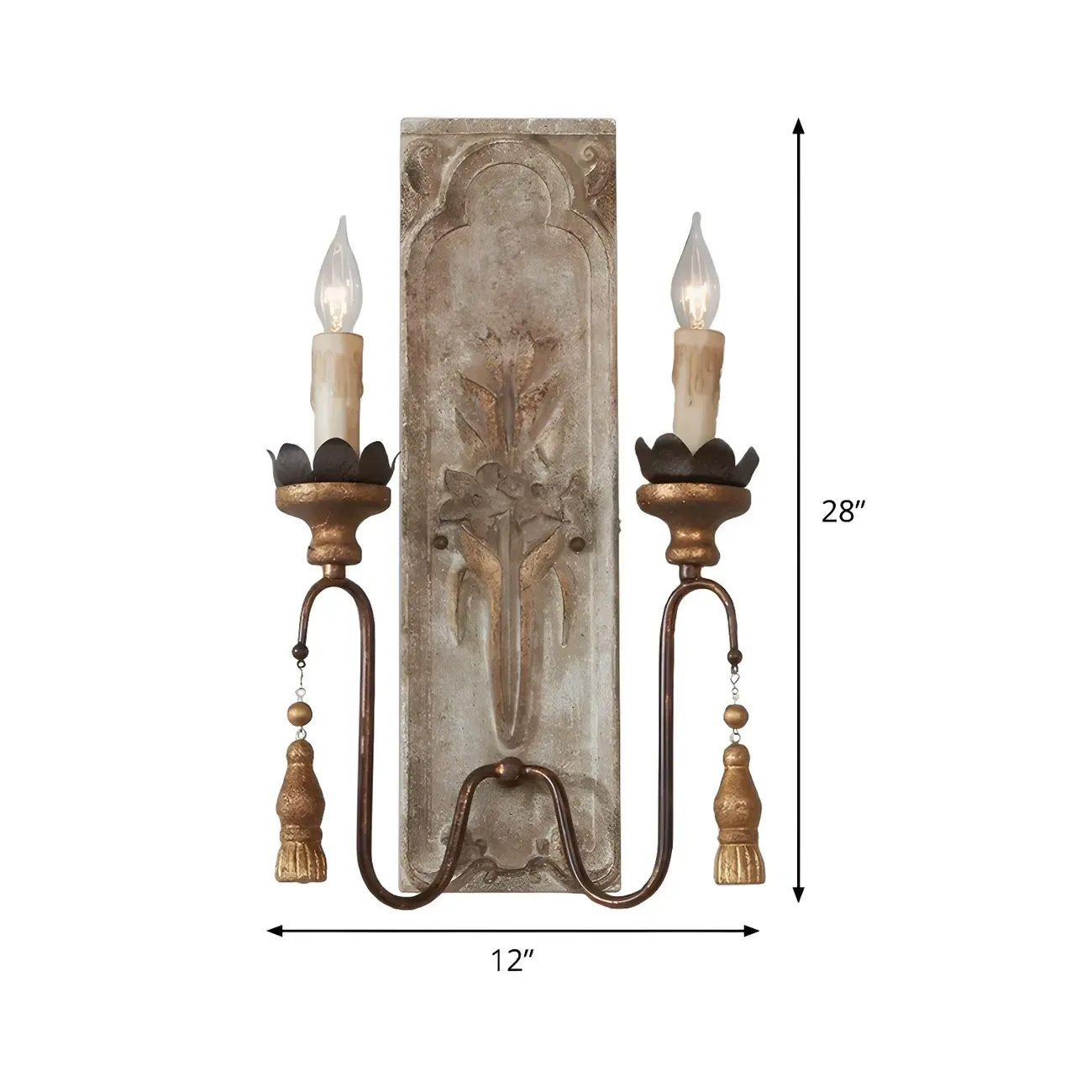 Candelabrum Wood Sconce Lighting Vintage 2 Lights Dining Room Wall Mounted Lamp in Rust Image - 5