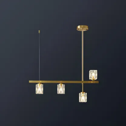 Geometric Gold Crystal Linear Island Pendant Light Image - 3
